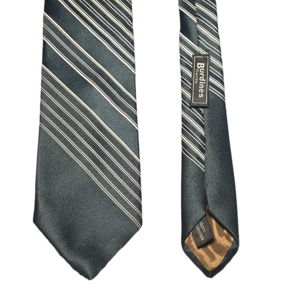 Vtg Burdines Florida Necktie Mens Green White Striped Polyester Tie 70s 80s